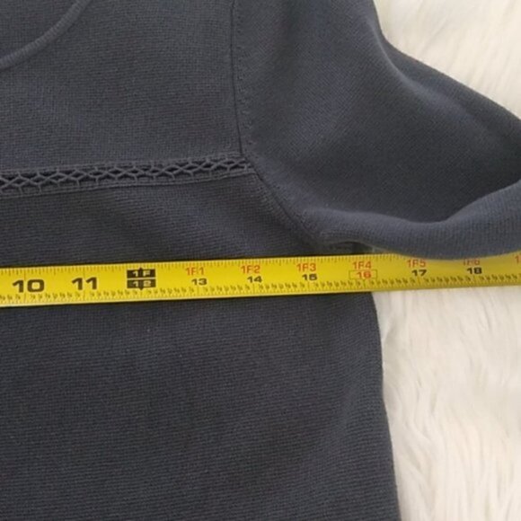 LOFT Gray Laser Cut Layered 3/4 Sleeve Cotton Sweater - Picture 9 of 11